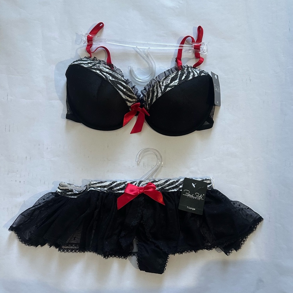 René Rofé Lingerie Black and Red Zebra Print Lingerie Set